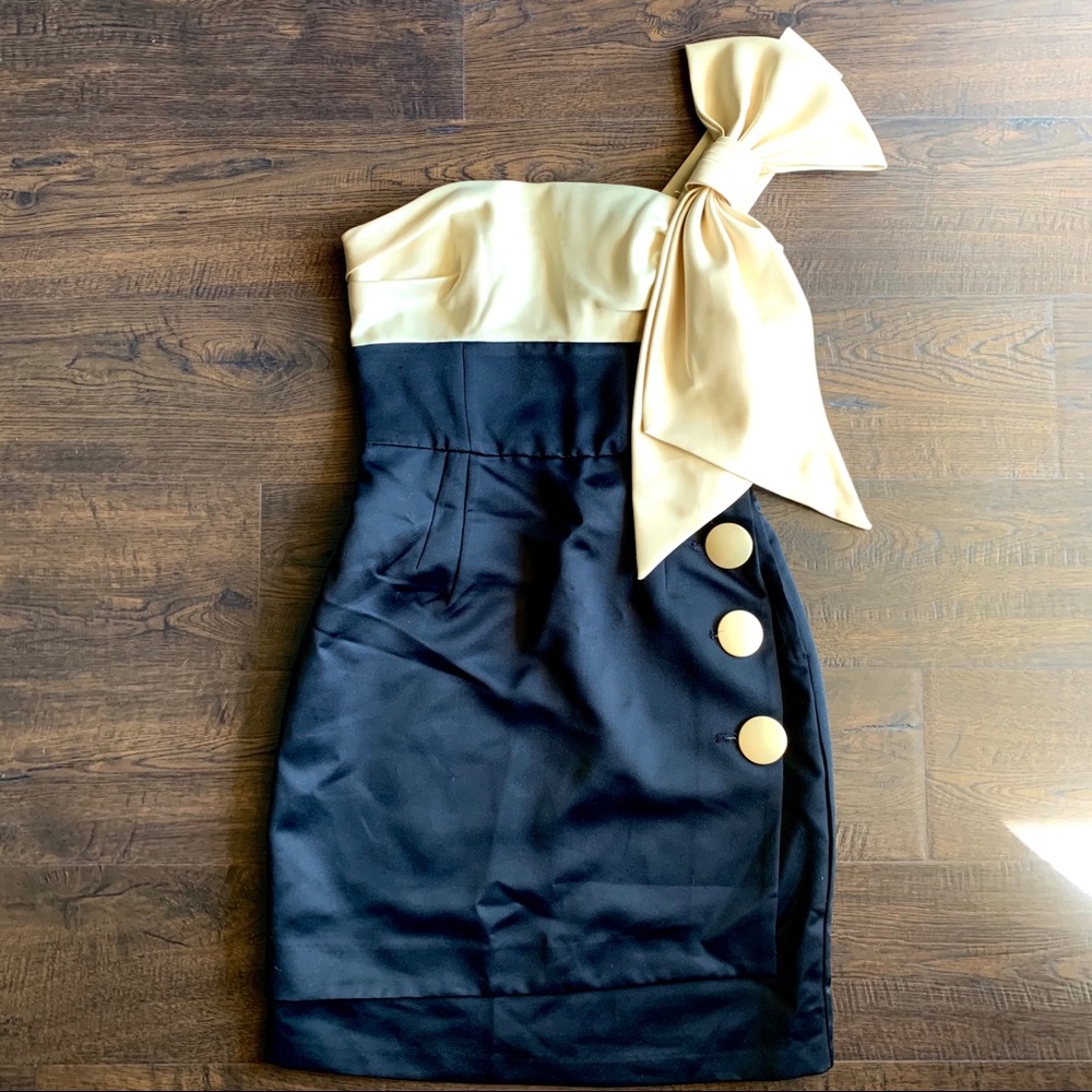 Black and Gold Betsey Johnson Dress with Bow